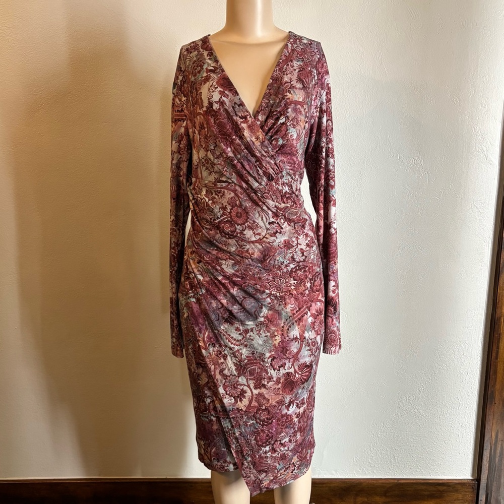 Peruvian Connection Savannah Faux Wrap Dress Mulberry Dusty Pink Sz Large